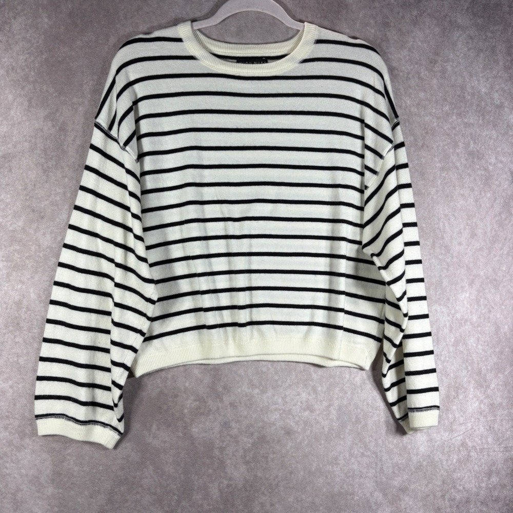 Miou Muse Sweater Womens Medium White Black Striped Cropped Knit Pullover Casual